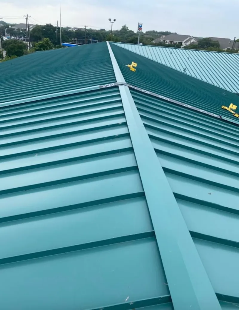 Green commercial metal roof ridge and valley for Metal Roof Repair in Marina